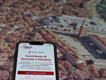 A web app to pay the entrance fee for Venice is seen on a mobile phone in this illustration picture taken in Venice, Italy on Jan 26, 2024.