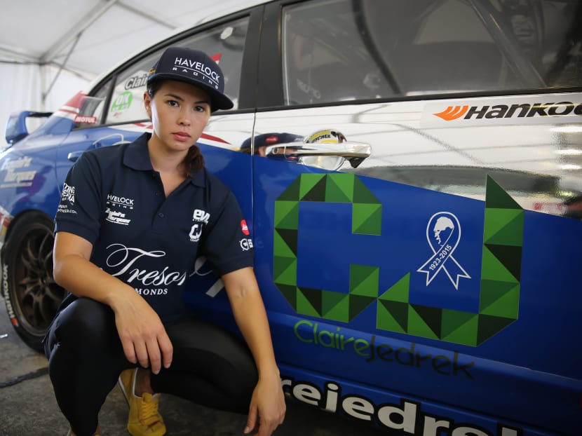 British-born, Singapore permanent resident Claire Jedrek dedicated her second place finish at the Malaysian Super Series, one of the support races for the Malaysian Grand Prix on March 29, to the late Mr Lee Kuan Yew, Singapore's first Prime Minister who died on March 23. Photo: Yuey Tan