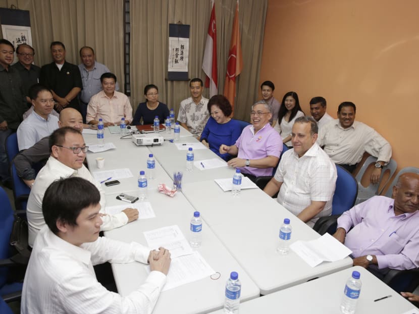 11 Opposition parties met at the National Solidarity Party's headquarters in Jalan Besar on Aug 3 to work out where each party will field their candidates in the coming General Election. Photo: Wee Teck Hian
