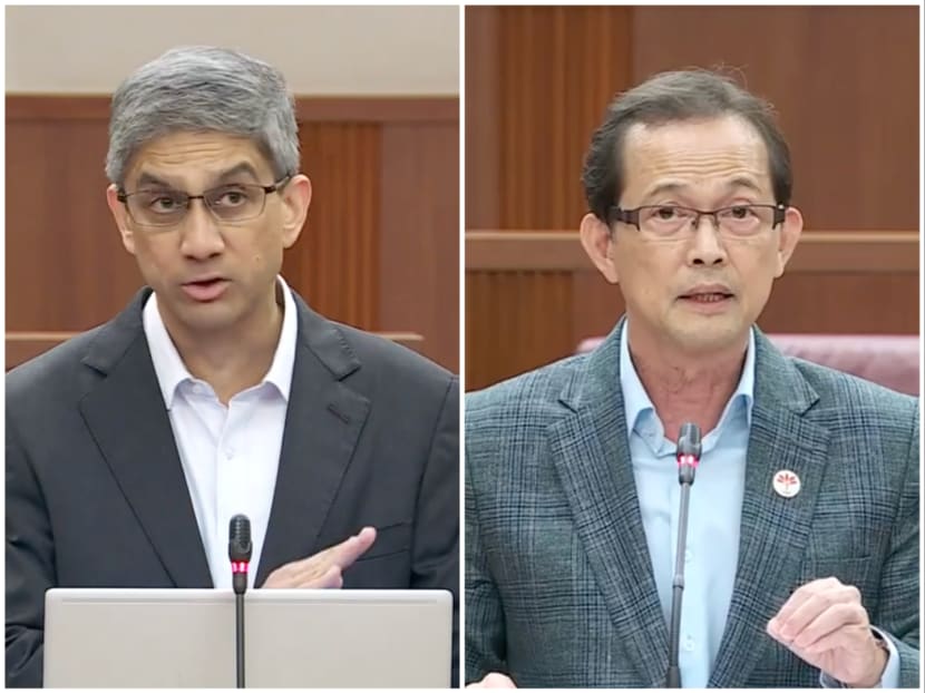 Mr Leon Perera (left) from the Workers' Party and Mr Leong Mun Wai (right) from the Progress Singapore Party speaking in Parliament on April 18, 2023.