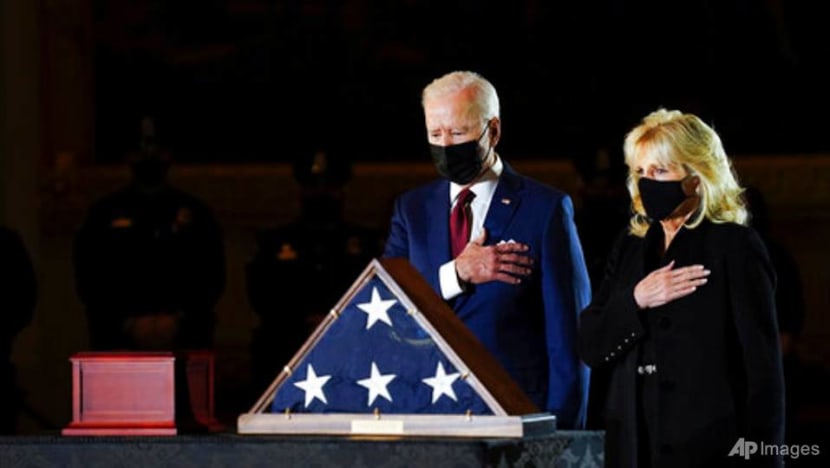 Biden pays respects to slain US Capitol officer as he lies in honour