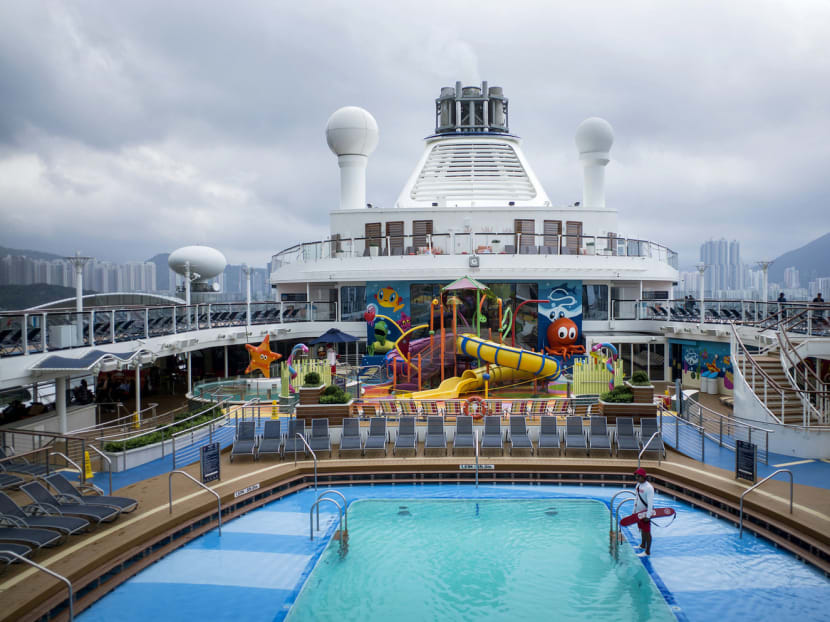 The swimming pool on board the Ovation of the Seas cruise ship, operated by Royal Caribbean Cruises. The 4,905-passenger megaship arrived at its new home port of Tianjin on May 4 for the summer season after being christened in China last year by actress Fan Bingbing. Photo: Bloomberg