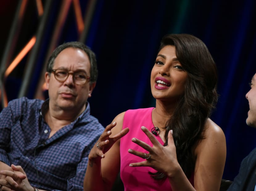 Executive producer Mark Gordon, from left, actress Priyanka Chopra, and writer/executive producer Joshua Safran appear during the Quantico panel at the Disney/ABC Summer TCA Tour at the Beverly Hilton Hotel in Beverly Hills, California, on Aug 4, 2015. Photo: AP