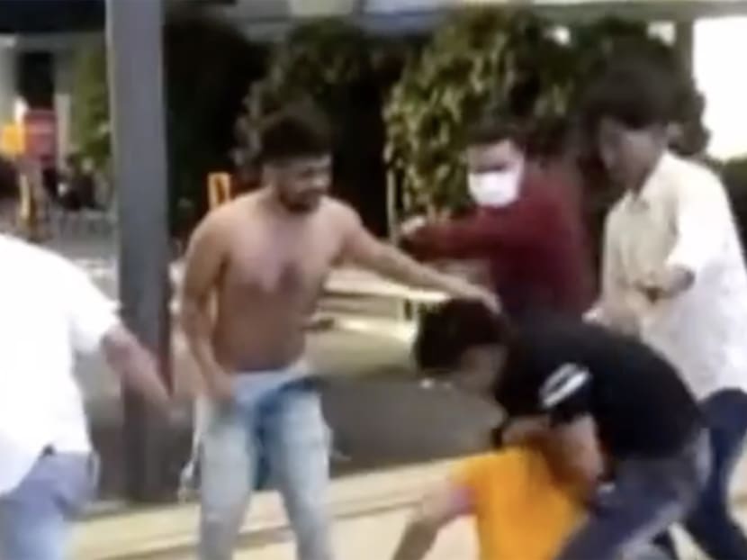 In a video posted on the singapore_incidents Instagram account, at least five men are seen beating up a man in a yellow T-shirt before a separate group of men runs from the scene.