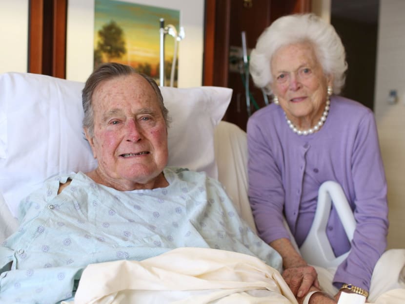 Former President George H.W. Bush and his wife Barbara Bush are pictured in Houston Methodist Hospital in Houston, Texas, US, in this January 23, 2017 handout photo. Photo: Jim McGrath via Twitter