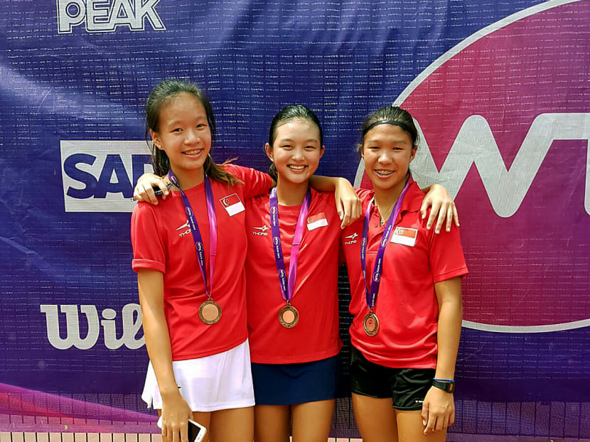 From left: Tammy Tan, Clare Cheng and Charmaine Seah are three of six players who will fly Singapore’s flag in the WTA Future Stars. Photo: WTA Finals