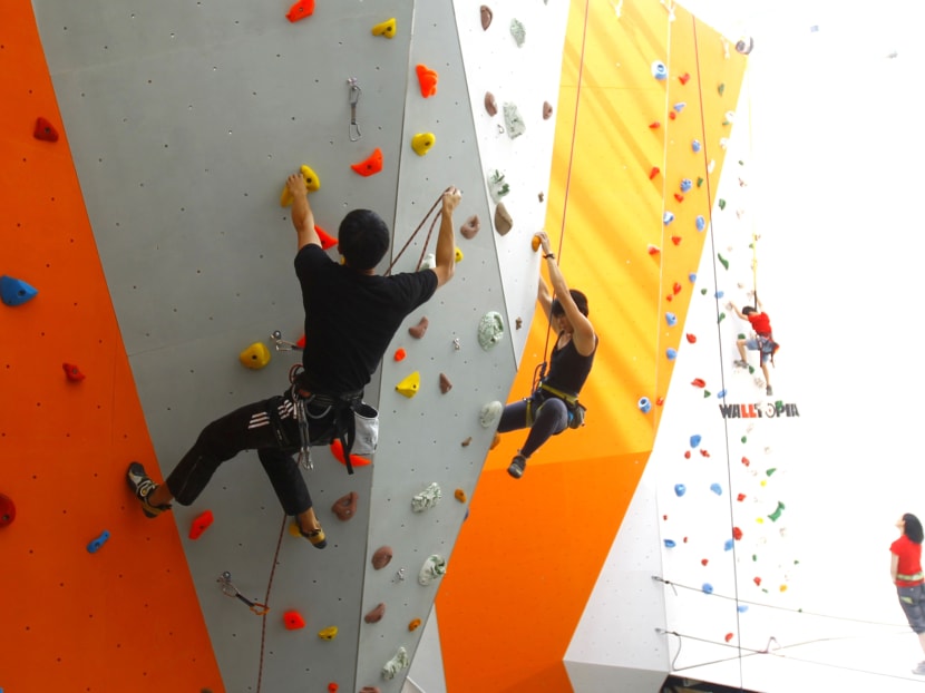 A rock-climbing wall is among the sports-related offerings at the Kallang Wave. Photo: Ernest Chua