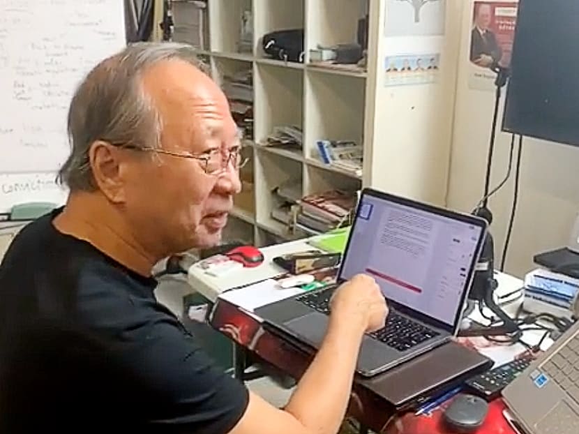 A screenshot of a video posted by Dr Tan Cheng Bock on his Instagram account, showing how he types with one finger. He has been interacting with younger online users, who have called him a "hypebeast".