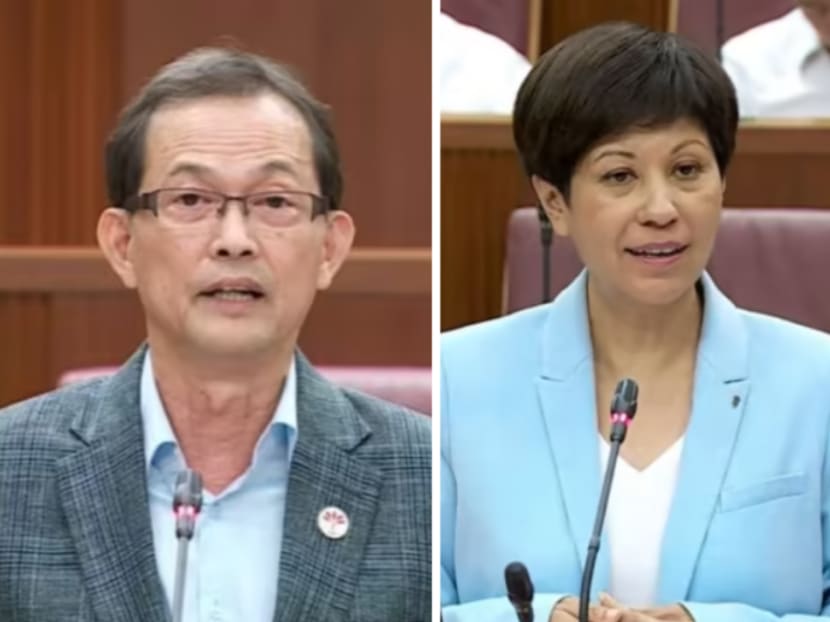 Ms Indranee Rajah and Mr Leong Mun Wai speaking in Parliament on May 8, 2023.