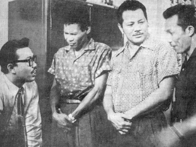 S Shamsuddin with Kemat Kassan, P Ramlee (second from right) and Aziz Sattar on set of 1961 movie Seniman Bujang Lapuk. Photo: Yusnor Ef S Shamsuddin with Kemat Kassan, P Ramlee (second from right) and Aziz Sattar on set of 1961 movie Seniman Bujang Lapuk. Photo: Yusnor Ef