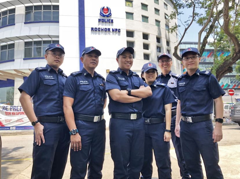 (From left) Special Constabulary Sergeant Chong Zhe Ming, Inspector Ishak Mohali, Sergeant Desmond Heng, Volunteer Special Constabulary Sergeant Sharon Ang, Sergeant Lee Zheng Biao, and Sergeant Caleb Kok were among the police officers who responded to a call for assistance on Sept 29, 2018.