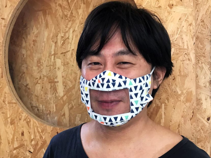 A see-through mask for the deaf community made by sewing studio Uyii.