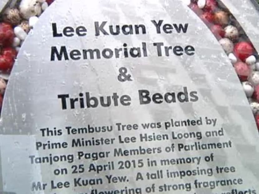 The Lee Kuan Yew memorial plaque at Duxton Plain Park. Photo: Channel NewsAsia