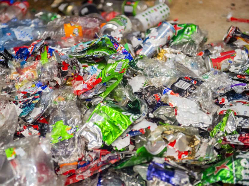 Plastic bottles are collected to enter the recycling process at the company Tomra Collection Solutions in Asker, southeasthern Norway, on Jan 21, 2020.