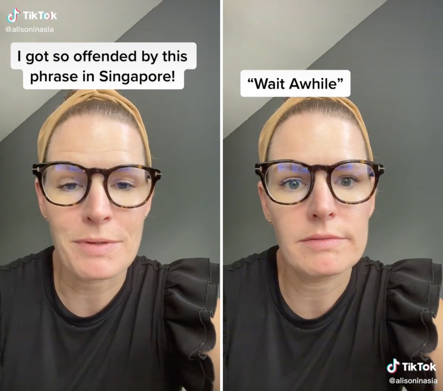 An American expatriate in Singapore talked about why the phrase "wait awhile" initially offended her when someone said it to her here.