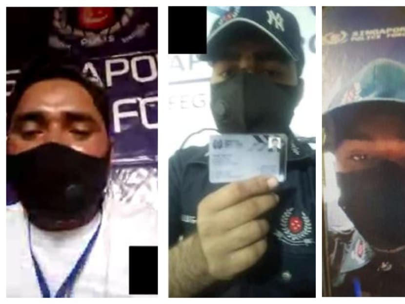 Screenshots of video calls from scammers impersonating the police.  