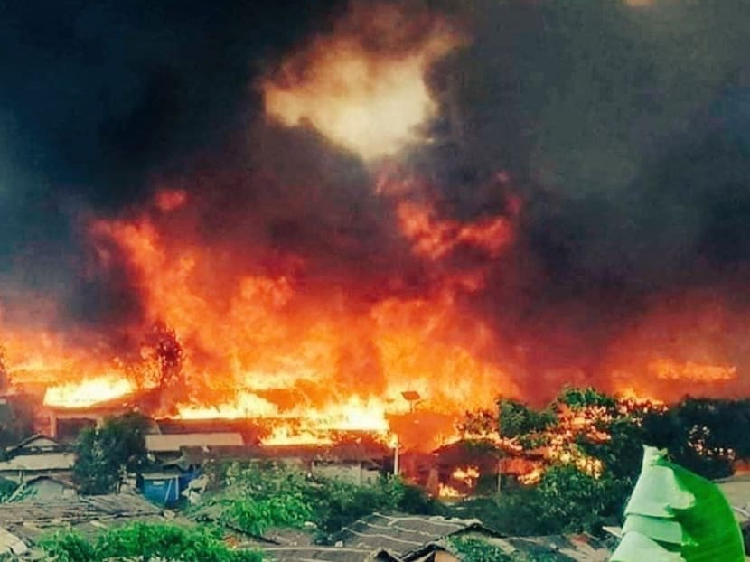 A huge fire sweeps through the Balukhali Rohingya refugee camp in southern Bangladesh.