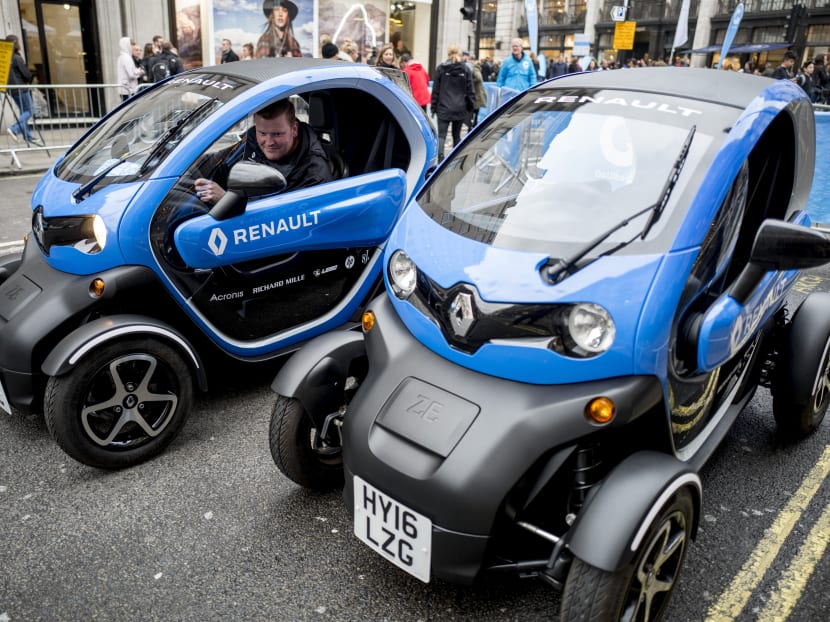 Renault Twizy electric vehicles (EVs) are seen during the Regent Street Motor Show in London. Photo: AFP