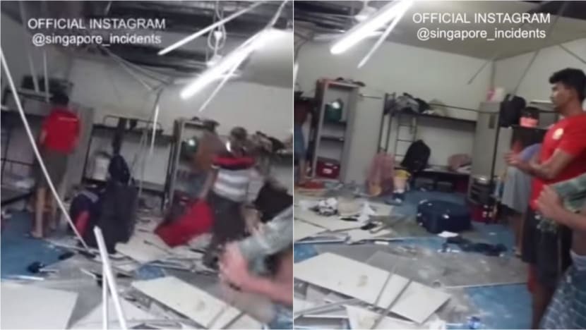 Two workers injured after false ceiling in dormitory rooms in Woodlands collapse Two workers injured after false ceiling in dormitory rooms in Woodlands collapse