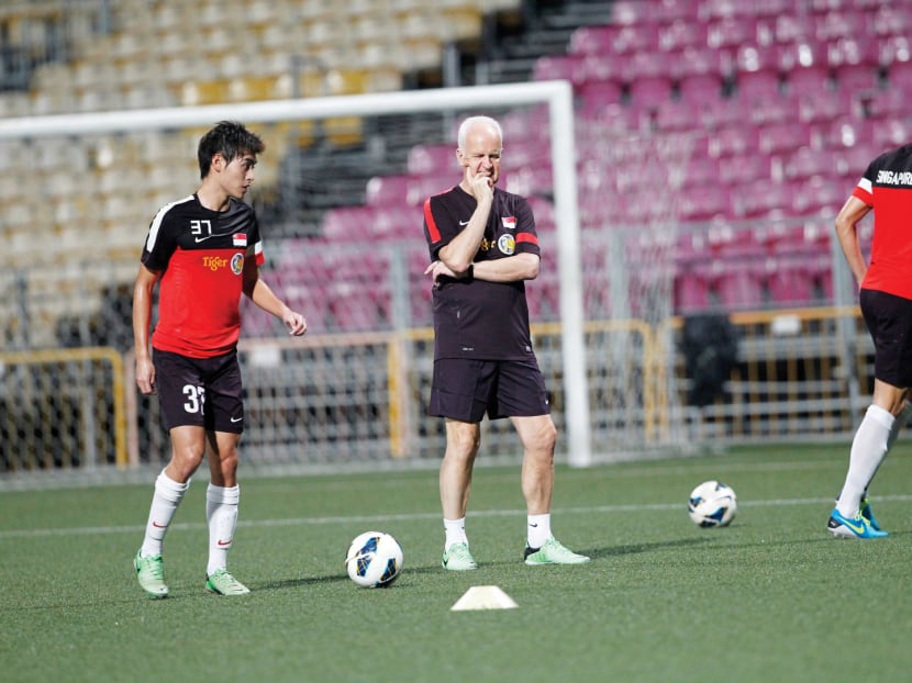 Singapore national coach Bernd Stange (middle). TODAY FILE PHOTO