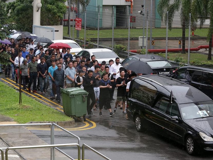 Funeral cortege of Spencer Tuppani leaving the Teochew Funeral Parlour on Friday, July 14 2017. Photo: Wee Teck Hian/TODAY