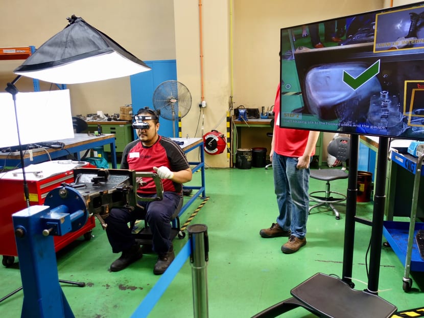 Photo of the day: Augmented Reality Guided Training Solutions seen at the exhibition booth during the event “Future Railway Technology For Depots and Trains” at SMRT Tuas West Depot. Photo: Koh Mui Fong/TODAY