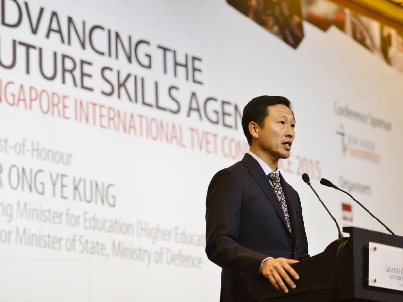 Acting Minister for Education (Higher Education and Skills) Ong Ye Kung speaking at the TVET Conference 2015. Photo: ITE