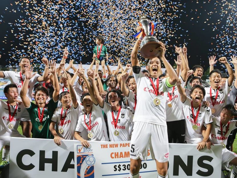 Albirex Niigata lifting their second trophy of the season after winning the Charity Shield at the start of the season. The White Swans are aiming to win all four local football titles this season. Photo: S.League.com