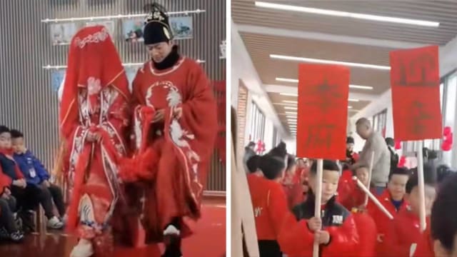 中国老师幼儿园办婚礼 孩子们“抬轿”送她出嫁