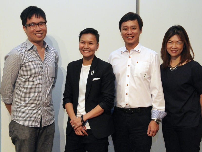 (L-R) Founder of HungryGoWhere Dennis Goh, Founder and Creative Director of Trifecta Martial Arts Grace Huang, CEO of e2i Gilbert Tan and Founder of Patisserie G Gwen Lim. Photo: Jaslin Goh/TODAY