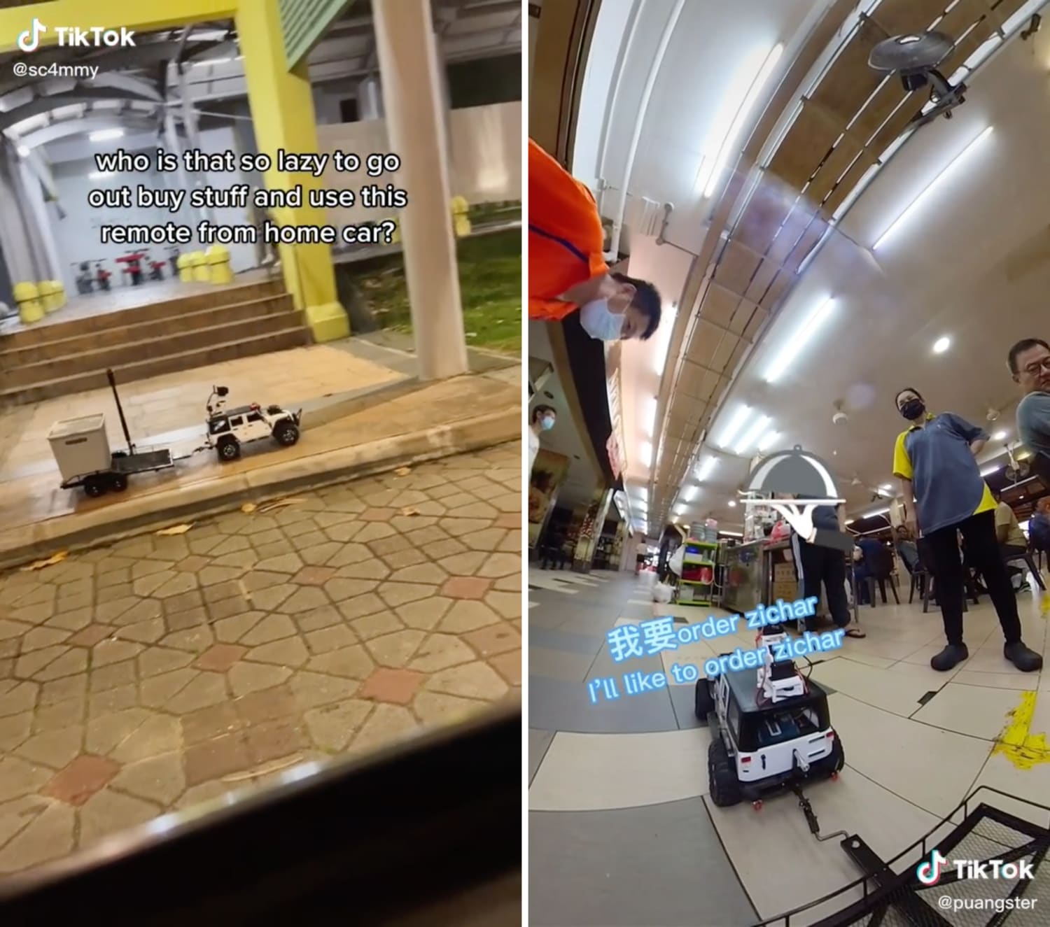 A remote-control car enthusiast has been putting up videos of his little invention on TikTok, showing how it picks up snacks and dinner for him.