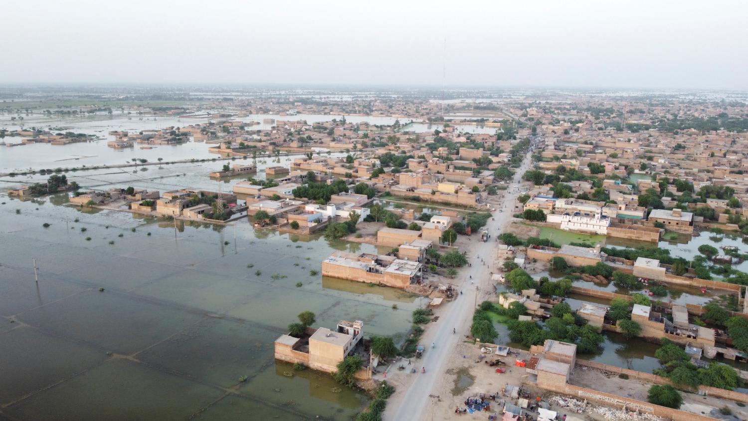 A view of the submerged houses, following rains and floods during the monsoon season in Dera Allah Yar, Jafferabad District, Pakistan on Sept 5, 2022.