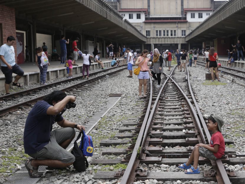 The public can take photo on the rail lines at the Tanjong Pagar Railway Station open house. TODAY file photo.