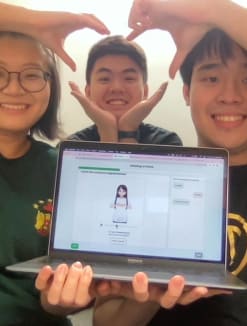 (From left) Anastasia Patricks, Richardson Qiu and Steven Rachman, with their working prototype for Sign2Sign, an app that makes learning sign language easier.
