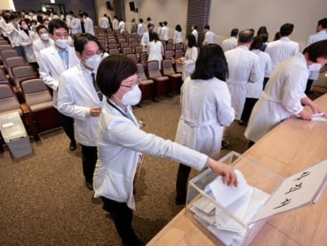 A professor at a medical school submits a resignation form at a hospital in Seoul, South Korea on March 25, 2024. 
