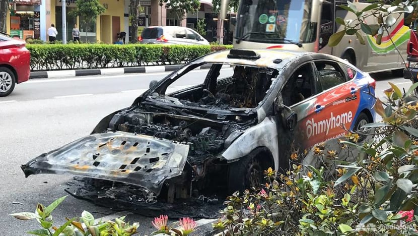 Taxi bursts into flames along Middle Road