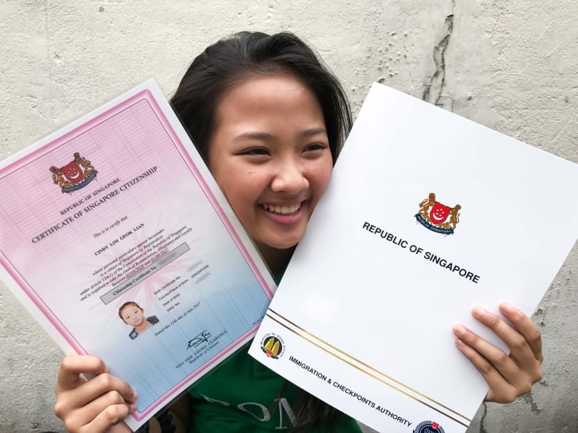Previously stateless, Cindy Lim, 11, received her citizenship certificate from the Immigration and Checkpoints Authority on July 13, 2017, officially making her a Singaporean. Photo: Wong Pei Ting