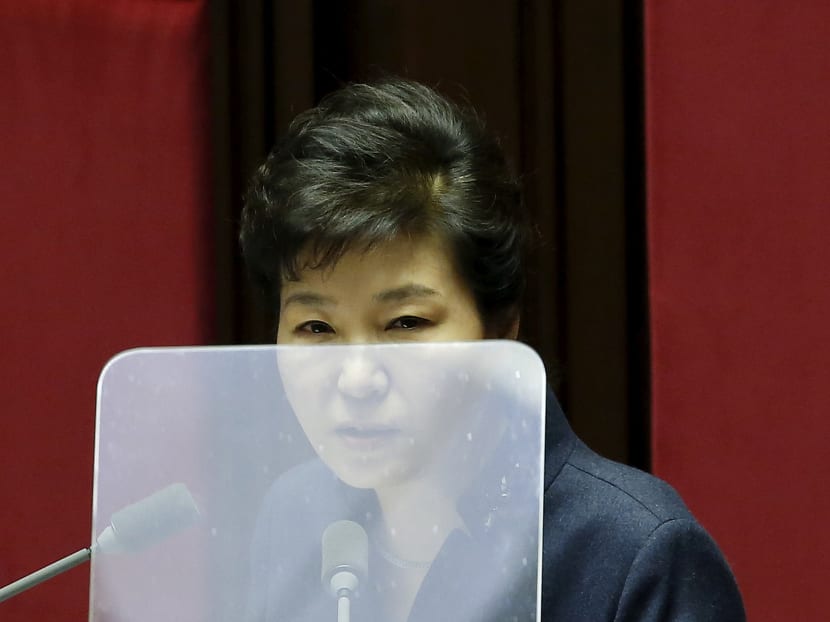 File photo of South Korean President Park Geun-hye delivering her speech during a plenary session at the National Assembly in Seoul, South Korea, Feb 16, 2016.  Photo: Reuters