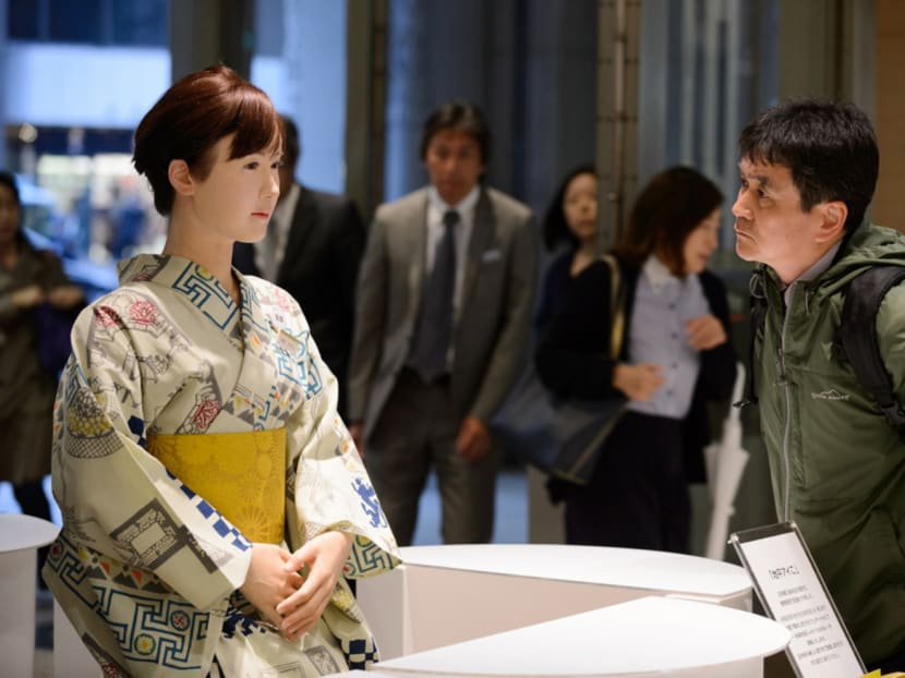 Humanoid robot ‘Aiko Chihira’, developed by Toshiba, has caused a stir as the new greeter at the Mitsukoshi department store in Tokyo. Photo: Bloomberg