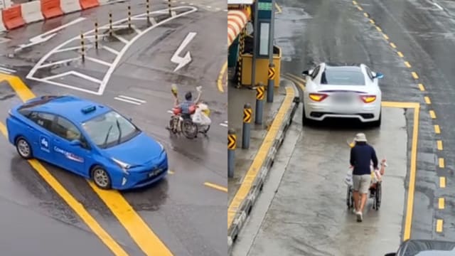 马路湿滑大叔坐轮椅往后滑 好心司机下车推他一程