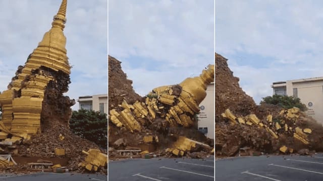 疑因近期强风暴雨影响 清迈银庙佛塔倒塌