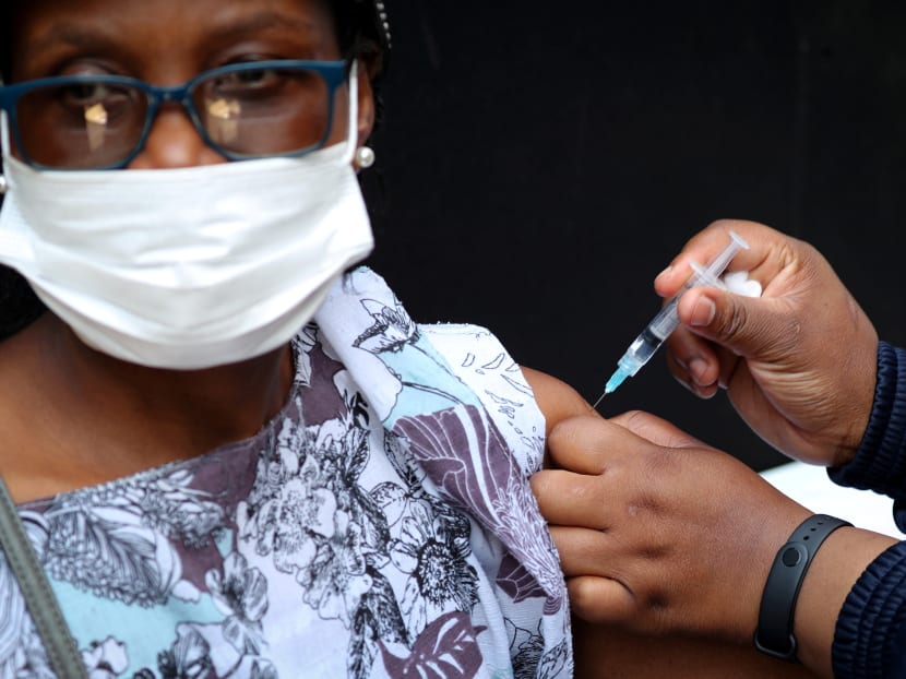 A healthcare worker administers the Johnson and Johnson coronavirus disease vaccination to a woman in Houghton, Johannesburg, South Africa on Aug 20, 2021. A healthcare worker administers the Johnson and Johnson coronavirus disease vaccination to a woman in Houghton, Johannesburg, South Africa on Aug 20, 2021.