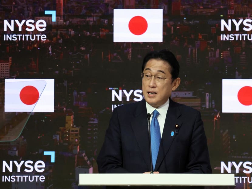 Japanese Prime Minister Fumio Kishida speaking during a news conference at the New York Stock Exchange on the sidelines of the 77th Session of the United Nations General Assembly in New York, on Sept 22, 2022. Japanese Prime Minister Fumio Kishida speaking during a news conference at the New York Stock Exchange on the sidelines of the 77th Session of the United Nations General Assembly in New York, on Sept 22, 2022.