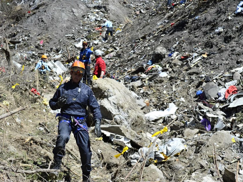 In this undated photo provided by the French Interior Ministry, French emergency rescue services work at the site of the Germanwings jet that crashed on March 24, 2015 near Seyne-les-Alpes, France. Photo: AP