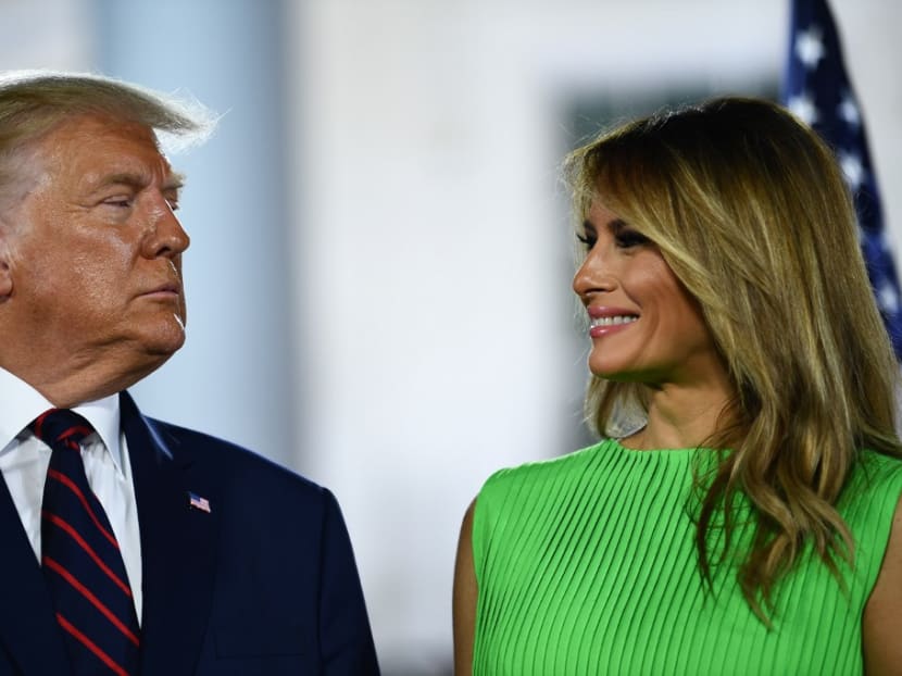 In this file photo taken on August 27, 2020 US First Lady Melania Trump smiles to US president Donald Trump at the conclusion of the final day of the Republican National Convention from the South Lawn of the White House in Washington, DC.