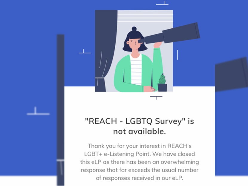 A screenshot taken at 2pm on March 23, 2022 of the Reach website where a survey had been done on attitudes to the LGBTQ community and Section 377A of the Penal Code.