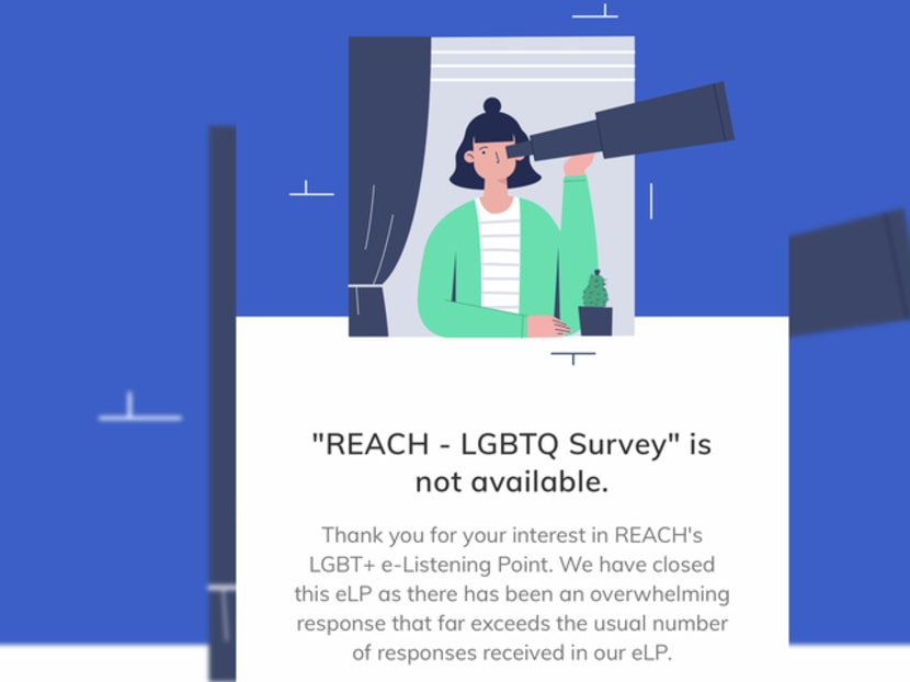 A screenshot taken at 2pm on March 23, 2022 of the Reach website where a survey had been done on attitudes to the LGBTQ community and Section 377A of the Penal Code. A screenshot taken at 2pm on March 23, 2022 of the Reach website where a survey had been done on attitudes to the LGBTQ community and Section 377A of the Penal Code.