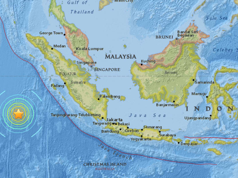 A United States Geological Survey map showing the epicentre of the quake that hit south-west of Sumatra on March 2.