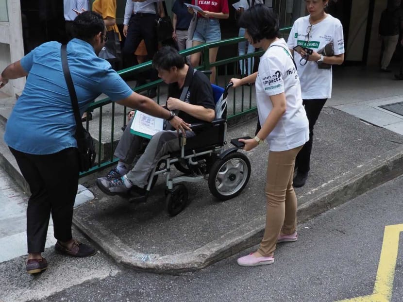 The public accessibility mapping exercise was held on Wednesday (July 10) as part of a project to improve the daily experience of employees with disabilities in the CBD area so that they can access the same amenities as their co-workers.