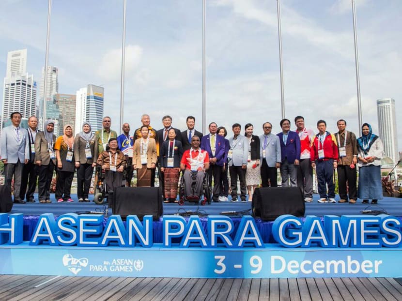 Delegates from the 10 participating nations of the ASEAN Para Games at the team welcome ceremony. Photo: Singapore ASEAN Para Games Organising Committee